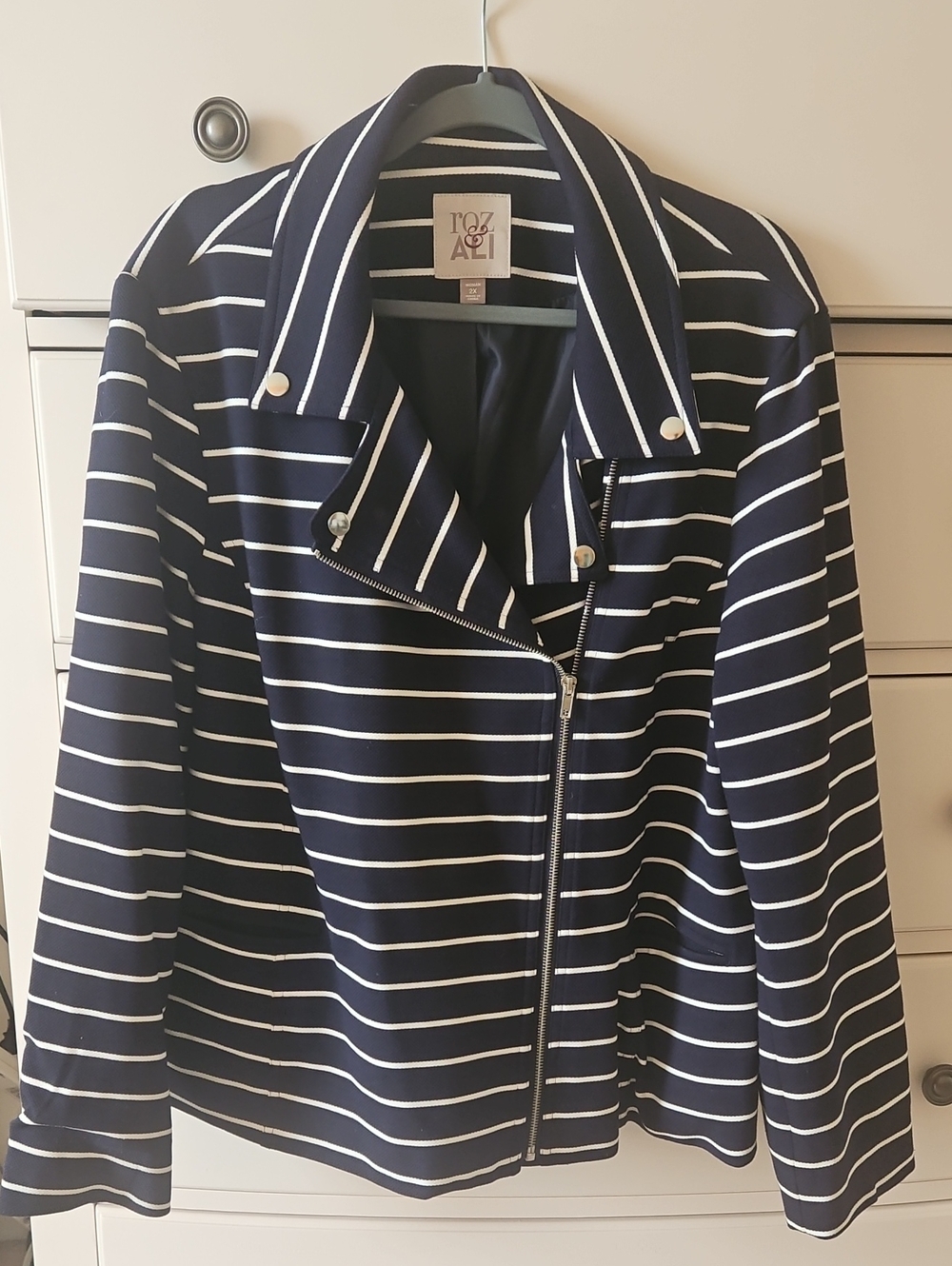 Roz & Ali Navy and White Striped Jacket 2X